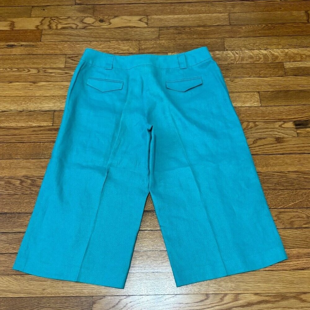 Rafaella Womens 100% Linen Pants Size 14 Teal Green Wide Leg Capri Lightweight - Picture 4 of 4